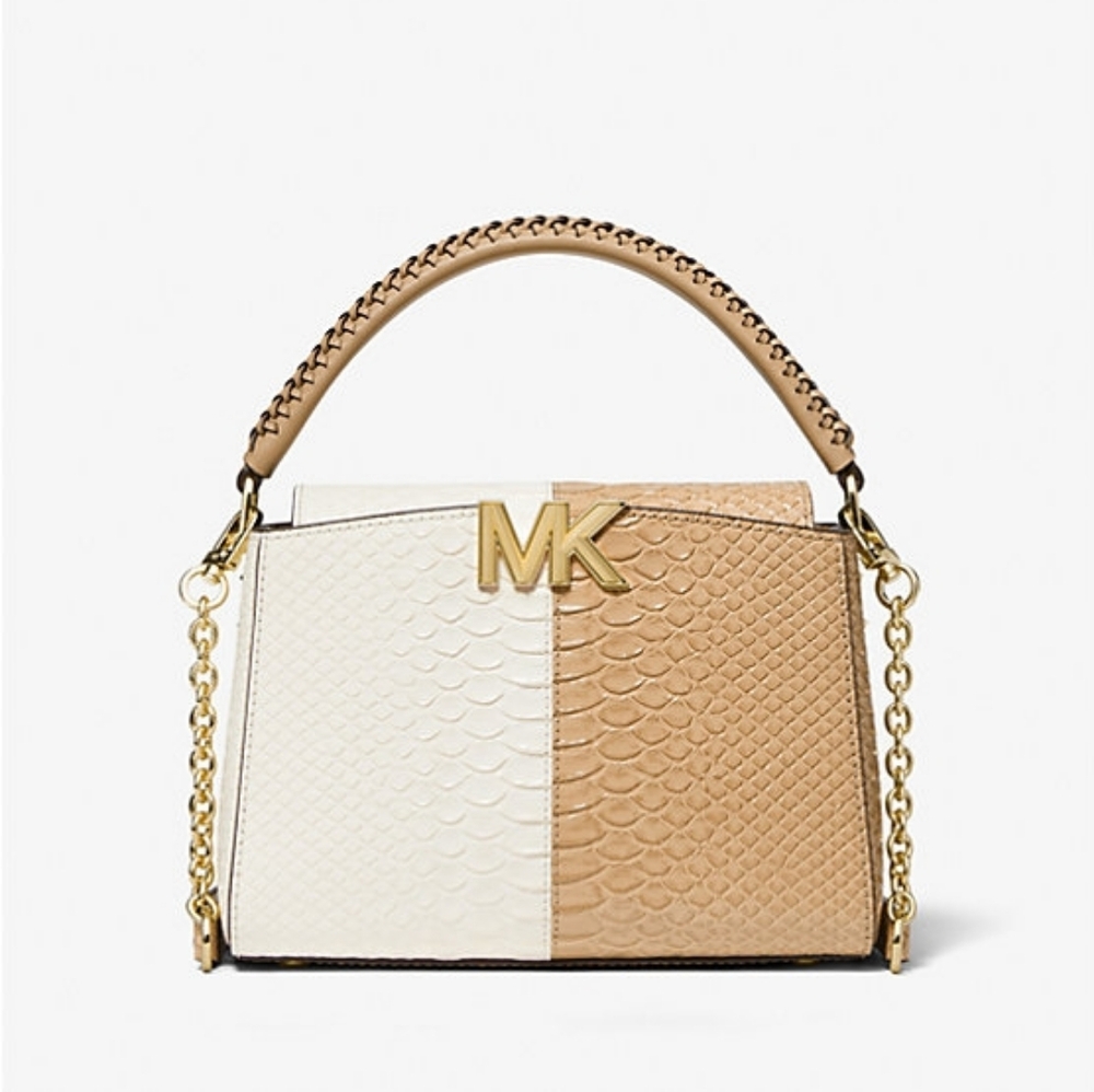 Michael Kors NWOT Karlie Small Two-Tone Snake Embossed Leather Crossbody Bag